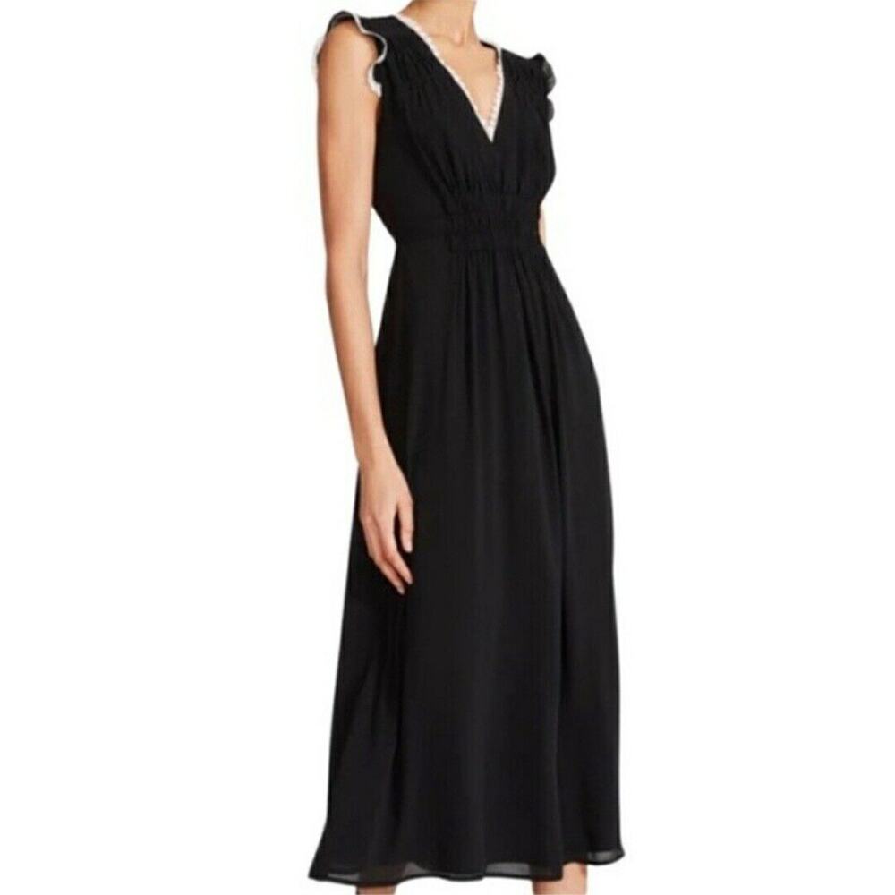 Betsey Johnson Black Chiffon Midi Dress 4 Dark Romance Fairycore Whimsigoth NEW
